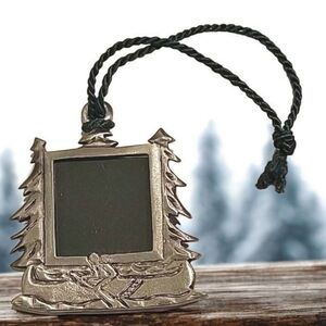 Vintage Signed DLB Pewter Picture Frame Hanging Ornament Evergreens Canoe